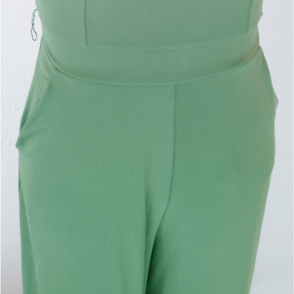NEW YORK & COMPANY Green Paradise Halter Wide Leg Jumpsuit Cropped Coastal Chic - Picture 10 of 16